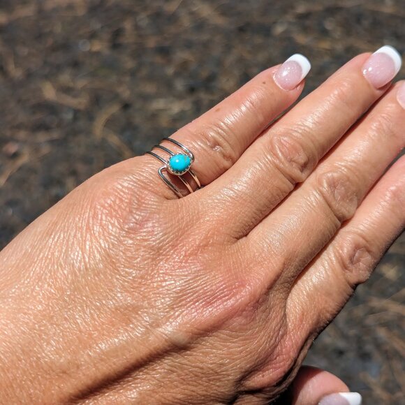 Navajo Kingman Turquoise 3 Split wire Ring Sterling Silver NA Jewelry Sz 6US*** - Picture 1 of 10